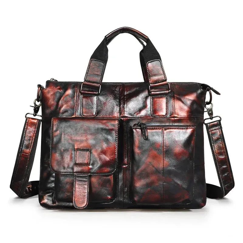 Men Genuine Leather Office Business Briefcase Laptop Bag