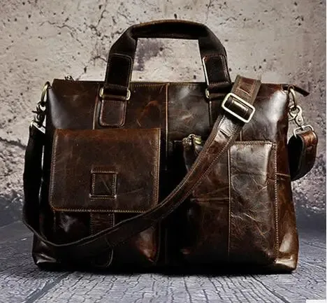 Men Genuine Leather Office Business Briefcase Laptop Bag
