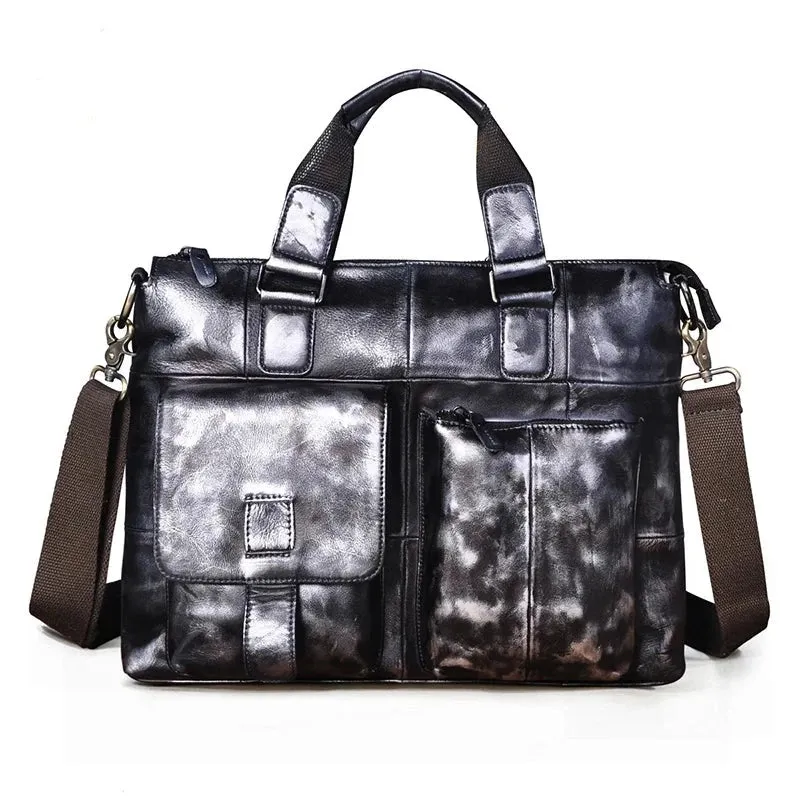 Men Genuine Leather Office Business Briefcase Laptop Bag