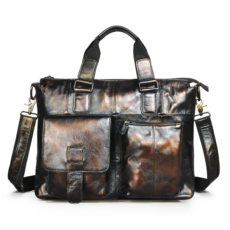 Men Genuine Leather Office Business Briefcase Laptop Bag
