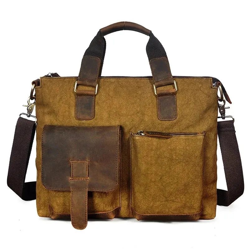 Men Genuine Leather Office Business Briefcase Laptop Bag