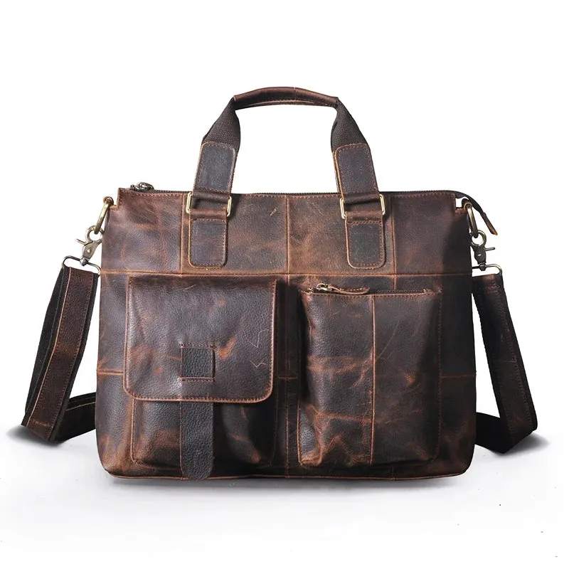 Men Genuine Leather Office Business Briefcase Laptop Bag