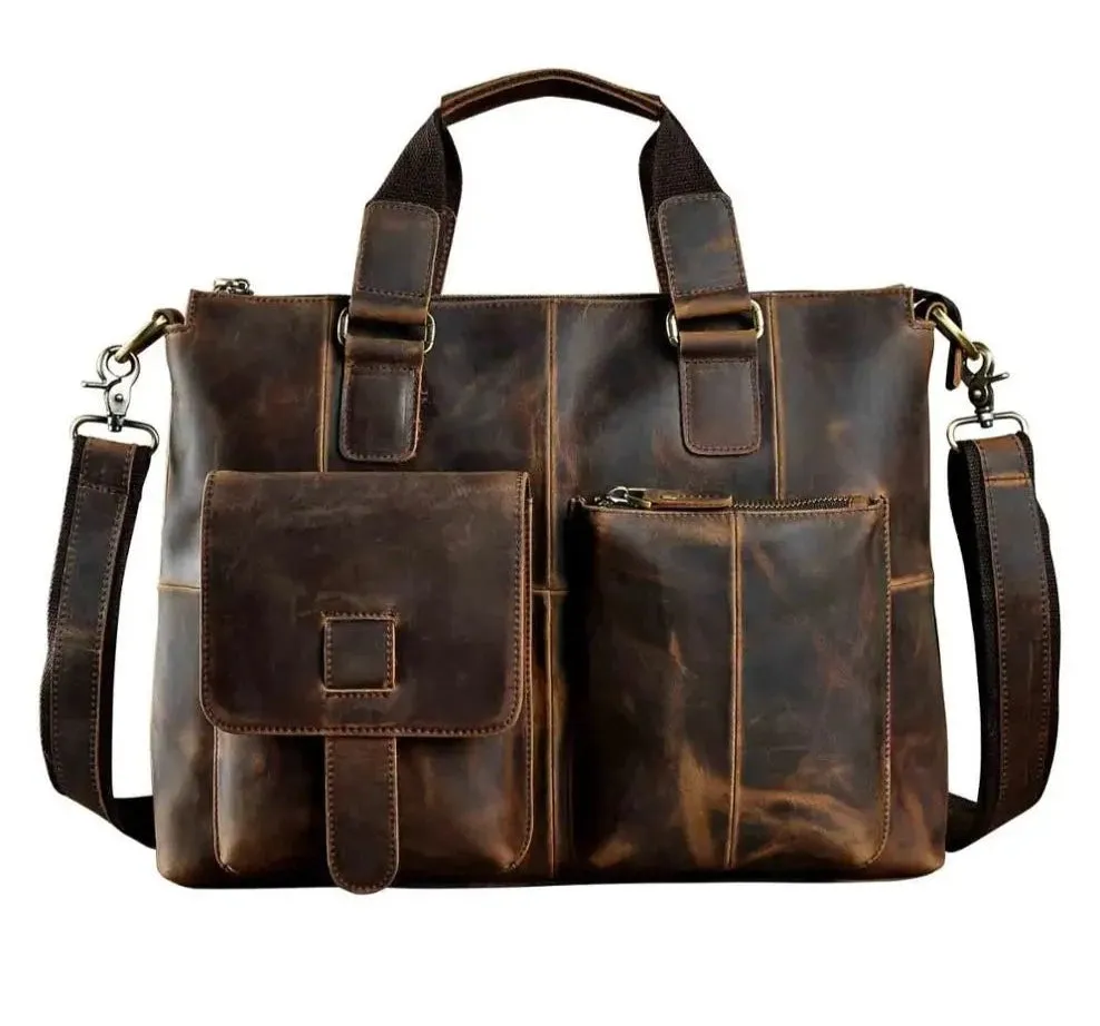 Men Genuine Leather Office Business Briefcase Laptop Bag
